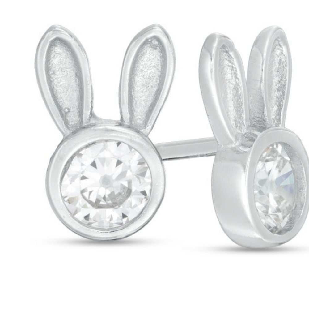 🐰NWT Sterling Silver 4mm Cubic Zirconia Bunny Ears Stud Earrings